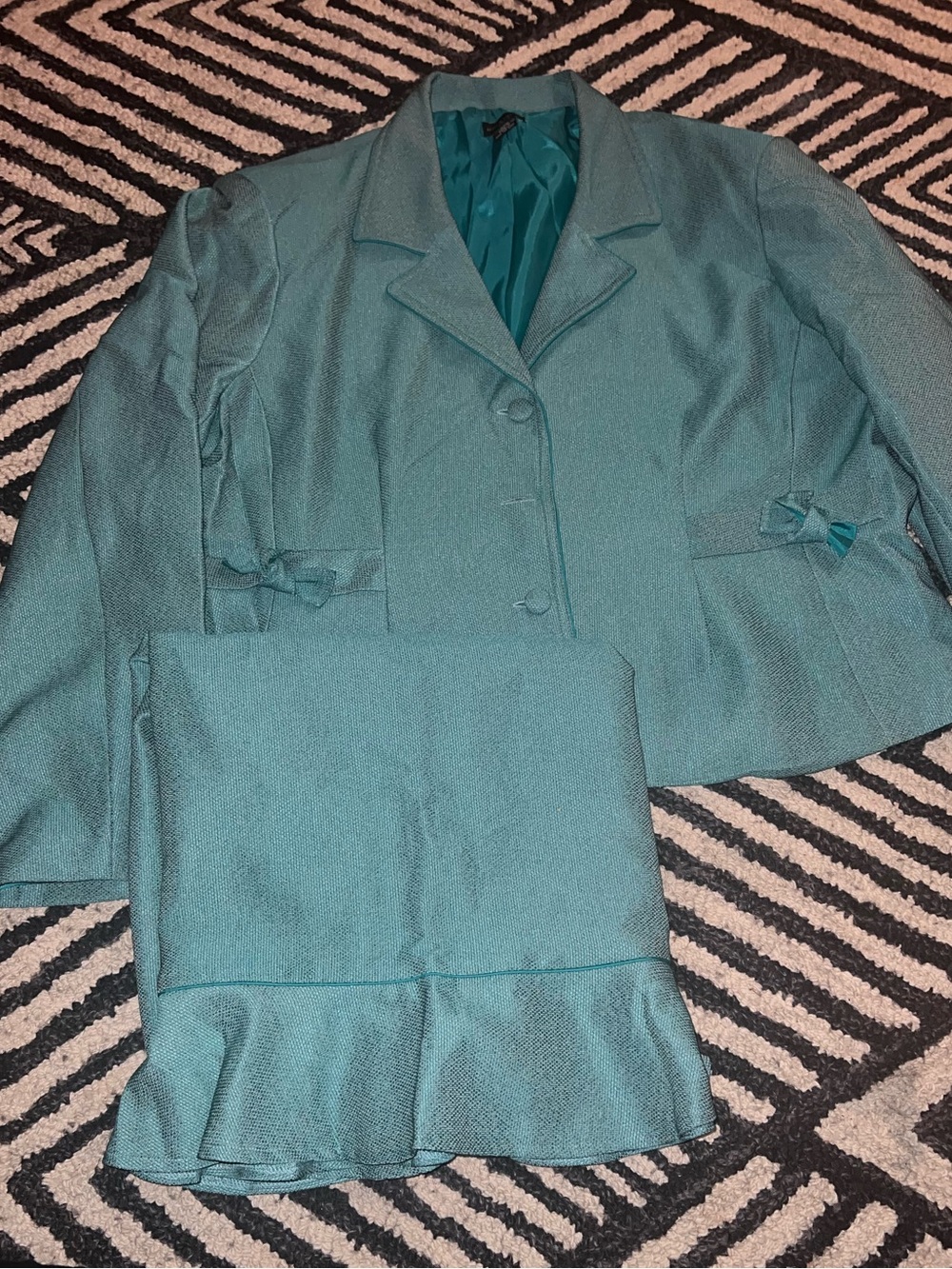 Courtenay Teal Two-Piece Women's Jacket and Skirt Set